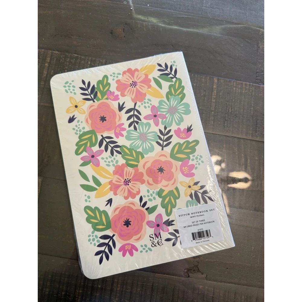 Steel Mill & Co Mint Floral Stitch Notebook Set of 3 Lined Journals 64 Pages Ech